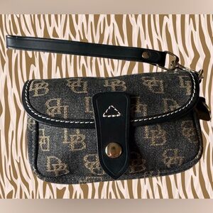 Dooney & Bourke Vintage Black Denim Monogram Flap Wristlet